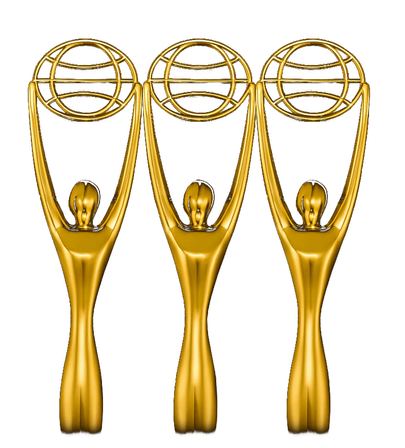 Three Clio Award statues